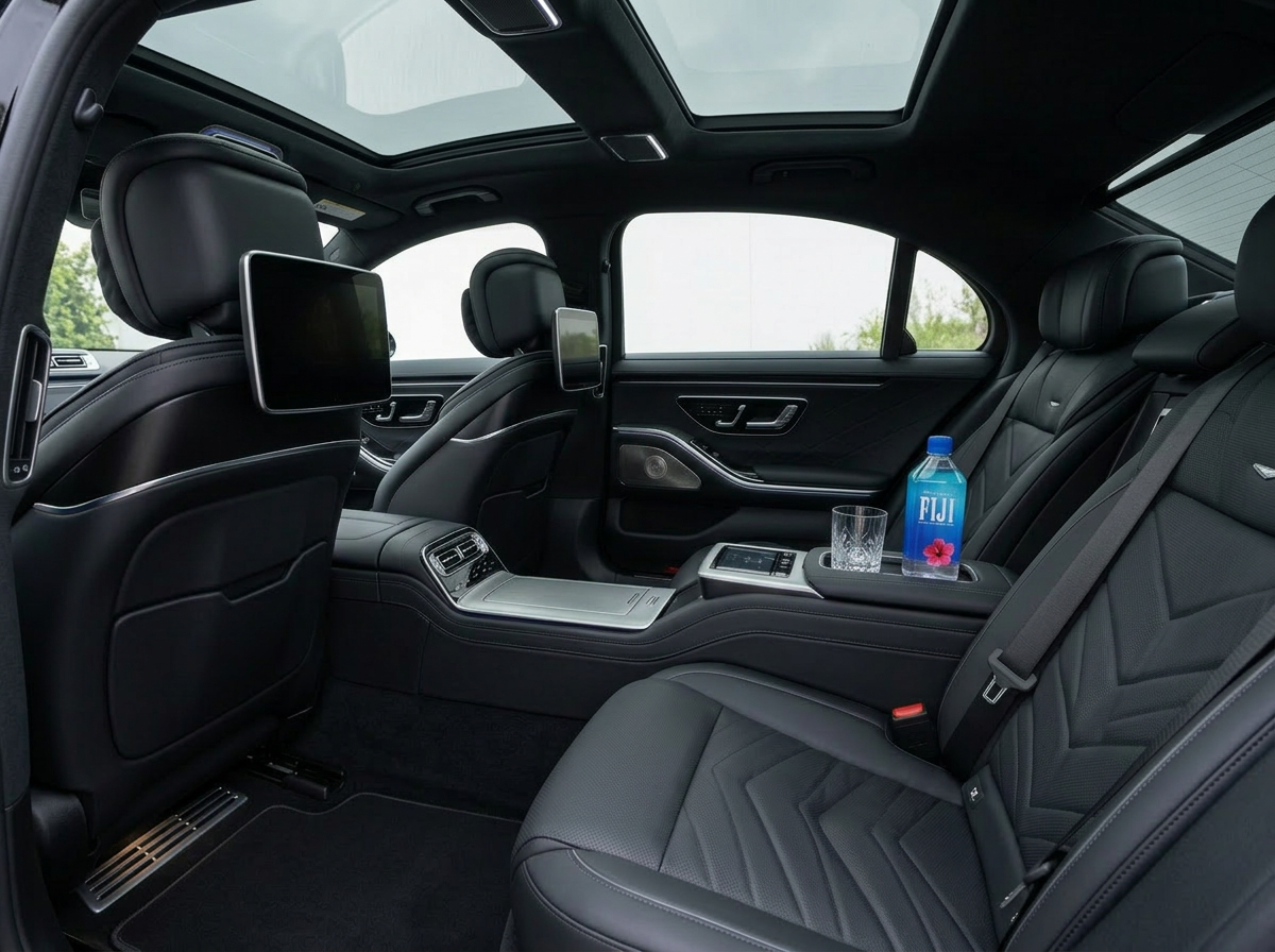 Sedan rear cabin with quilted leather