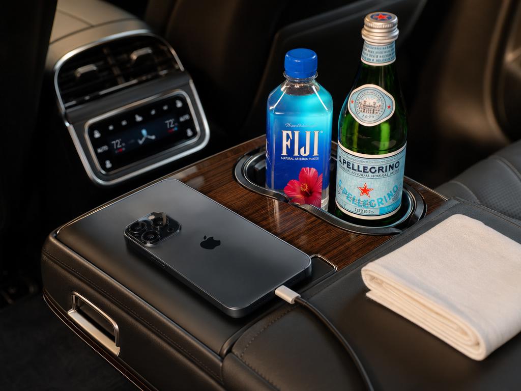 Rear center console with refreshments and wireless charging