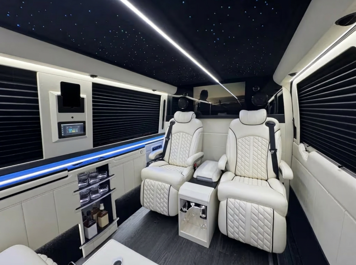 Lounge cabin with starlight ceiling and rear cinema screen