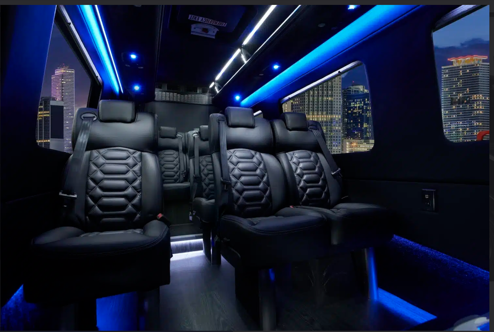 Sprinter cabin with leather seating and ambient lighting