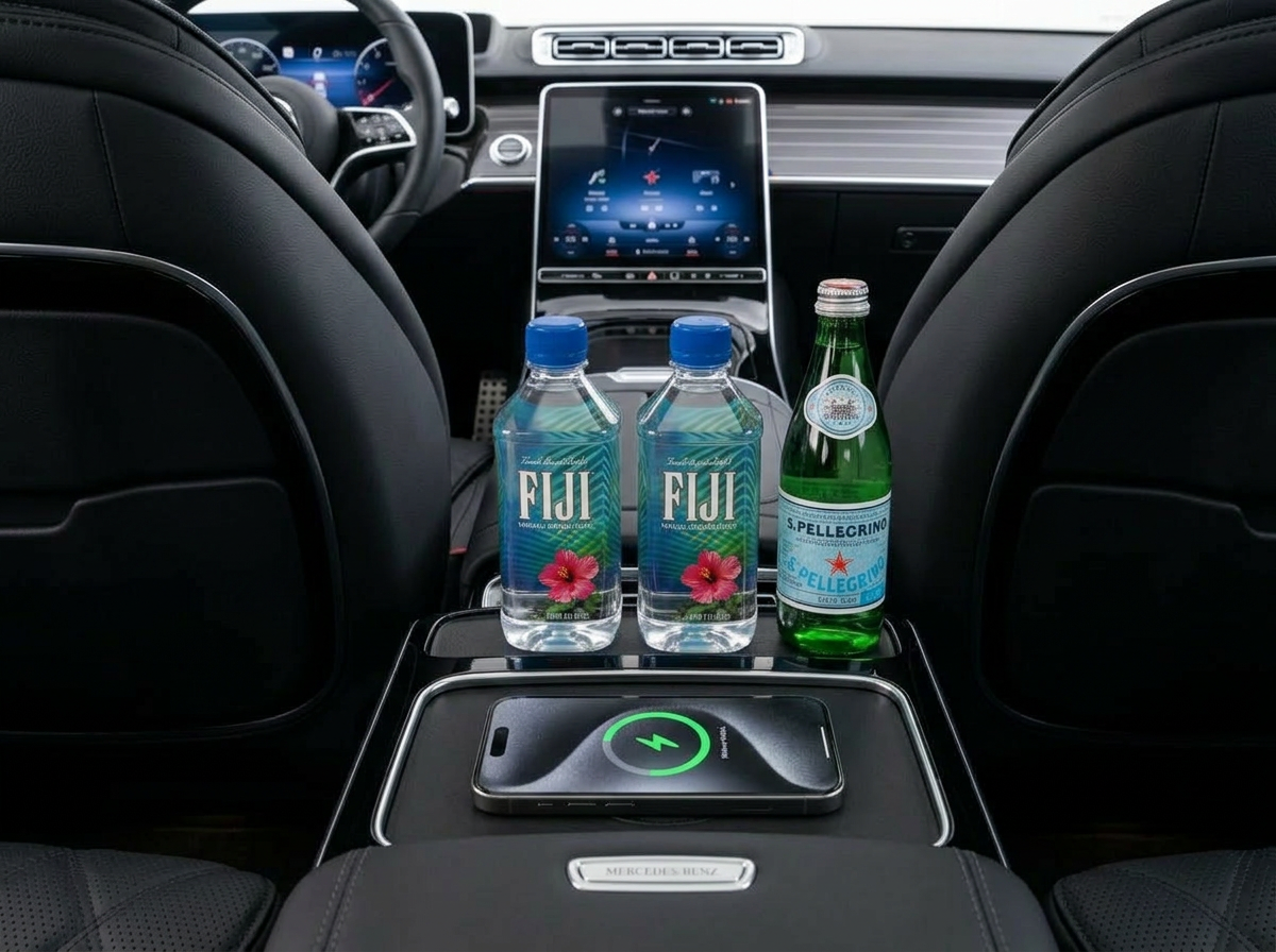Rear armrest with refreshments and wireless charging