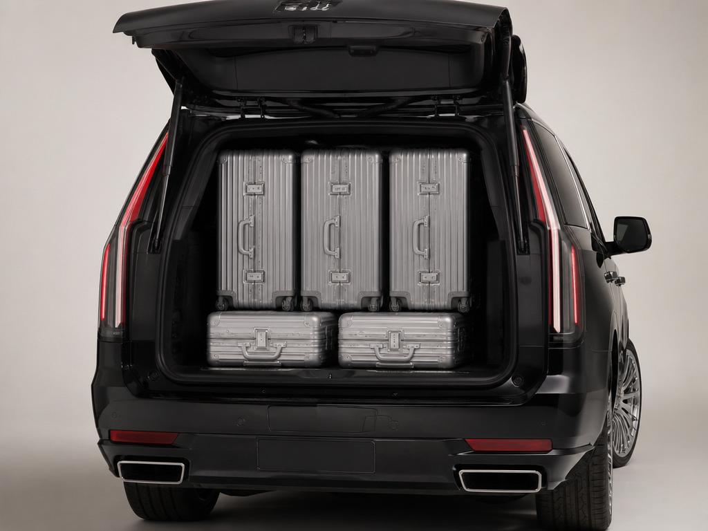 Open cargo bay loaded with five suitcases