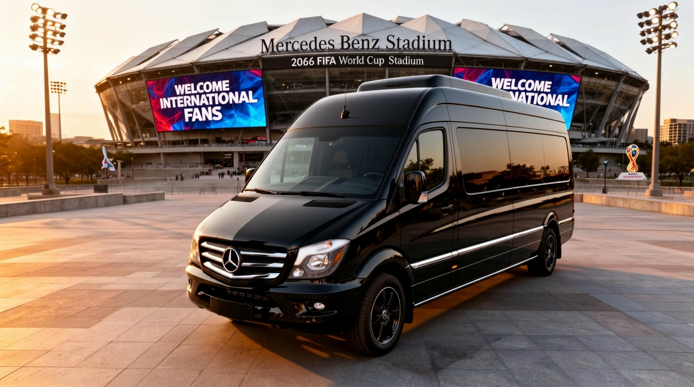 LAAC VIP Sprinter Limo Bus arriving at an Atlanta wedding reception in Buckhead