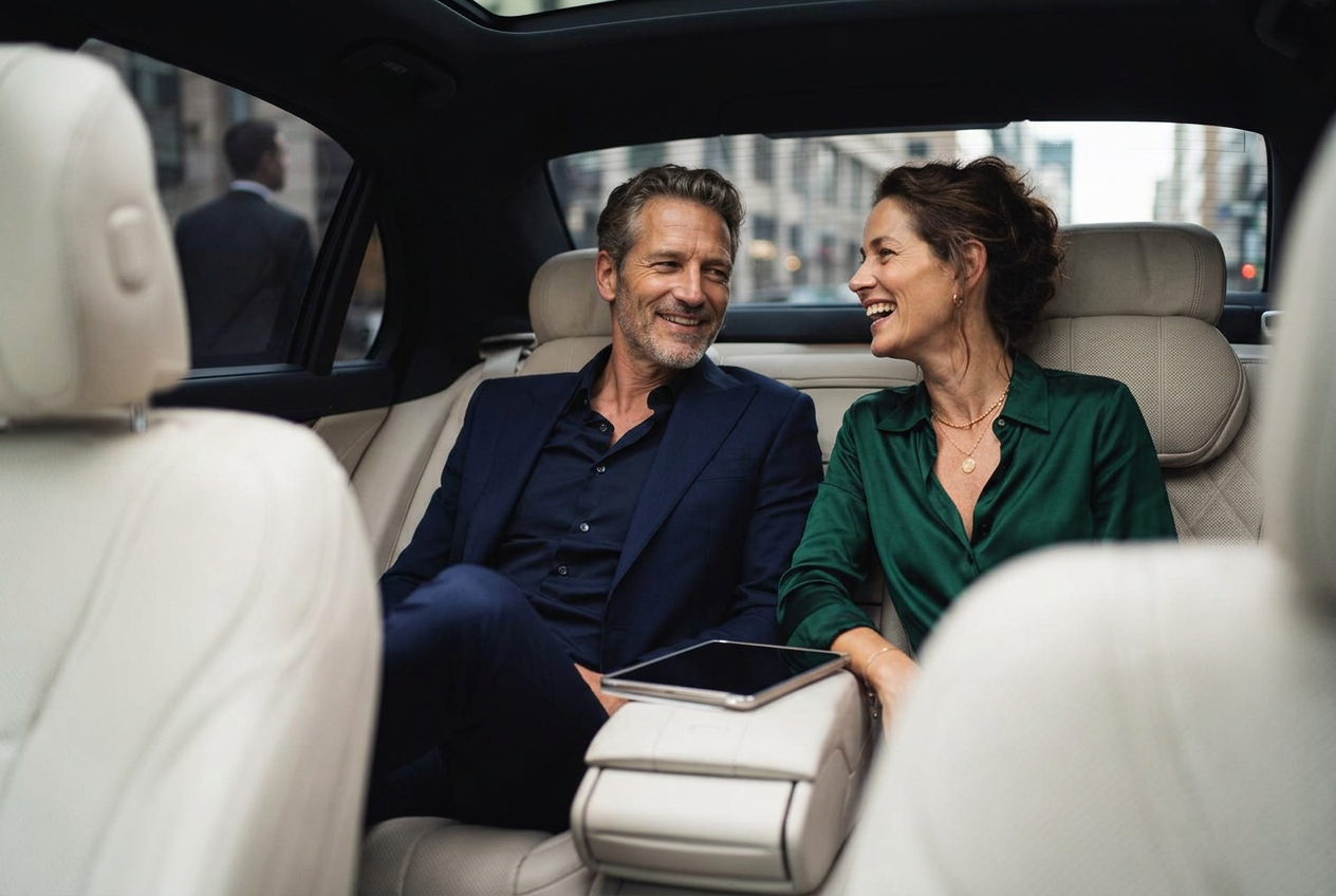 LAAC chauffeur opening the rear door of a black sedan for arriving guests