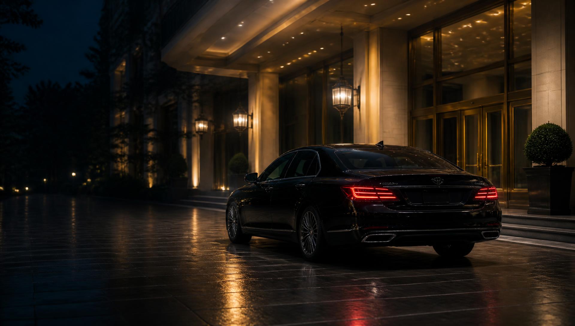 LAAC chauffeur and black SUV at a Buckhead hotel porte-cochère